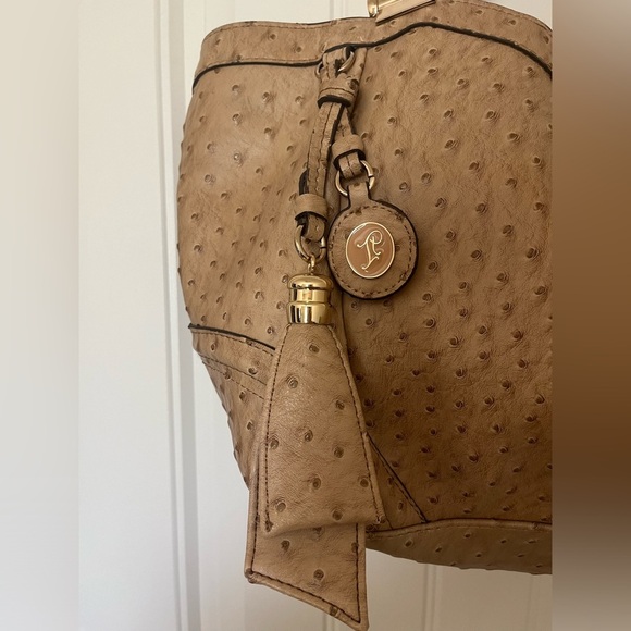 IVANKA TRUMP Beige Faux Ostrich Vegan Leather Shoulder Bag - Picture 3 of 16